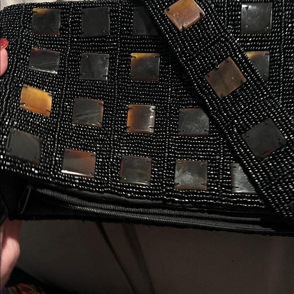 Vintage hand beaded Chic Black and Brown Hand Beaded Shoulder Bag - Picture 9 of 16